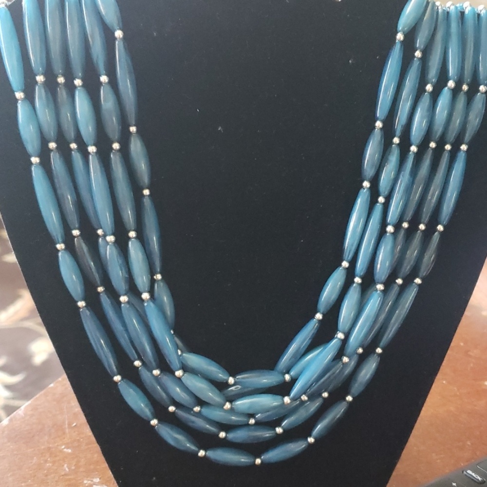 Blue and silver layered necklace